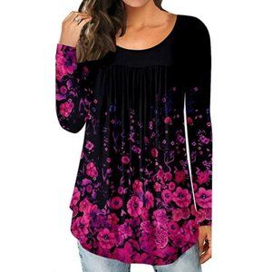 Women’s 2x Plus Size Long Sleeve black with Floral Top